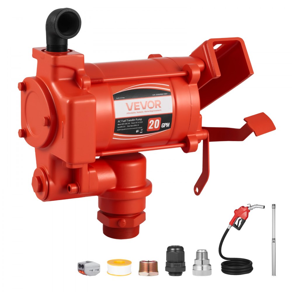 VEVOR Fuel Transfer Pump 110V, 20 GPM 76 L/min, AC Electric Oil Transfer Pump, with Auto Shut-Off Fuel Nozzle &