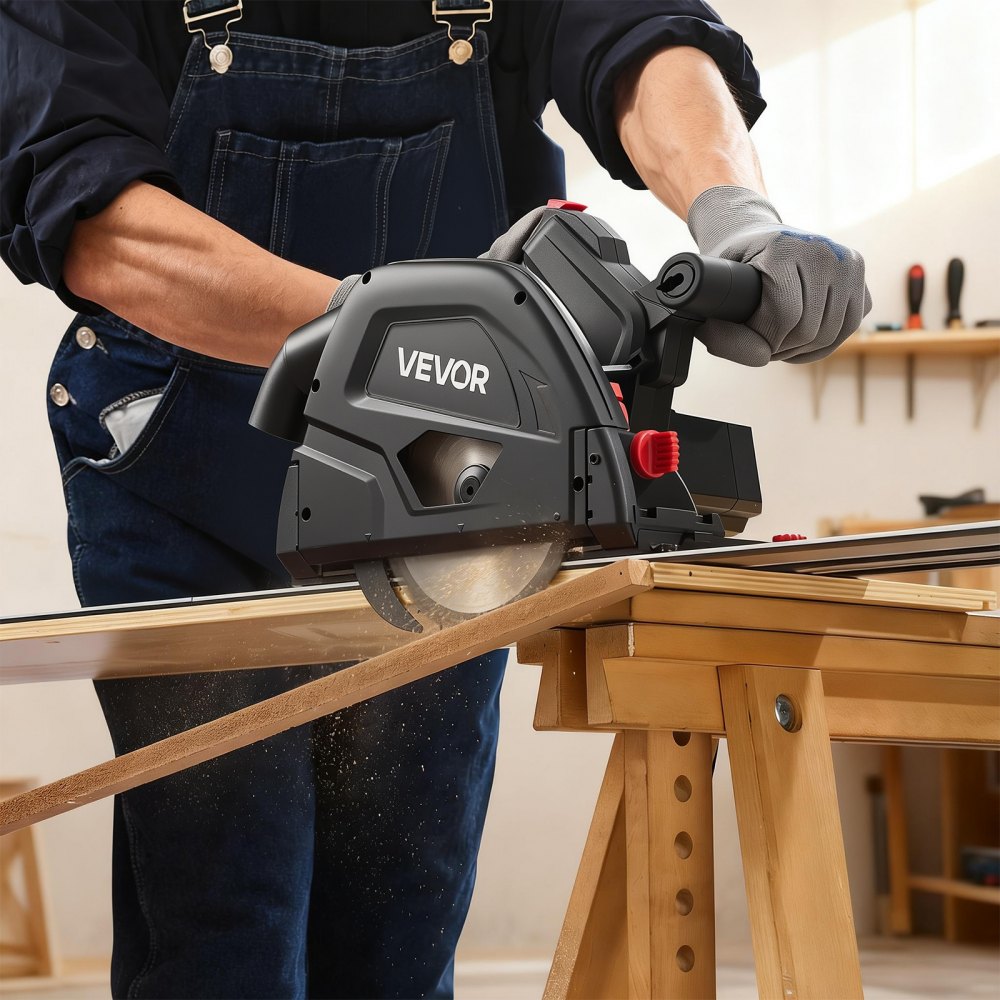 VEVOR Track Saw, 6-1/2-Inch, Plunge-Cut Circular Saw Kit, Tracksaw with 48-Tooth Carbide-Tipped Blade, 0-45° Angle