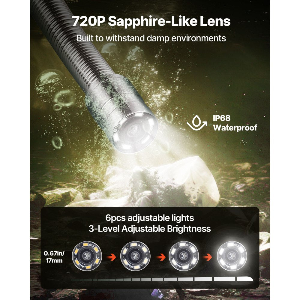 VEVOR Sewer Camera, 164 ft/50m, 4.3" Drain Inspection Camera, IP68 Waterproof Snake Plumbing Camera with Lights - 6