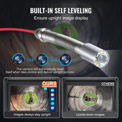 VEVOR Sewer Camera, 165 ft/50m, Self-Leveling Drain Camera with 10.1" Touchscreen, 512Hz Transmitter & Distance