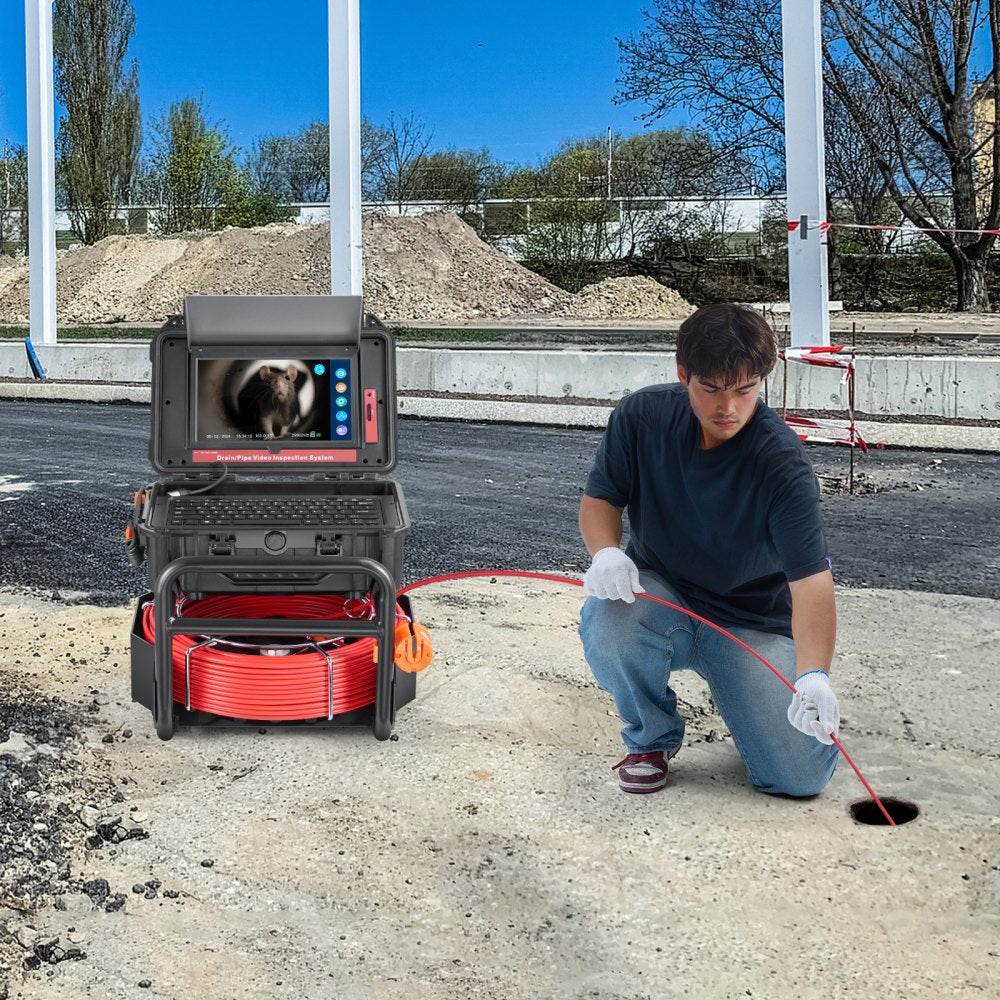 VEVOR Sewer Camera, 165 ft/50m, Self-Leveling Drain Camera with 10.1" Touchscreen, 512Hz Transmitter & Distance