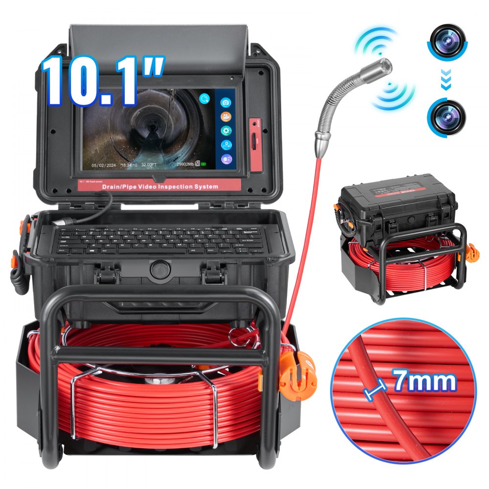 VEVOR Sewer Camera, 165 ft/50m, Self-Leveling Drain Camera with 10.1" Touchscreen, 512Hz Transmitter & Distance