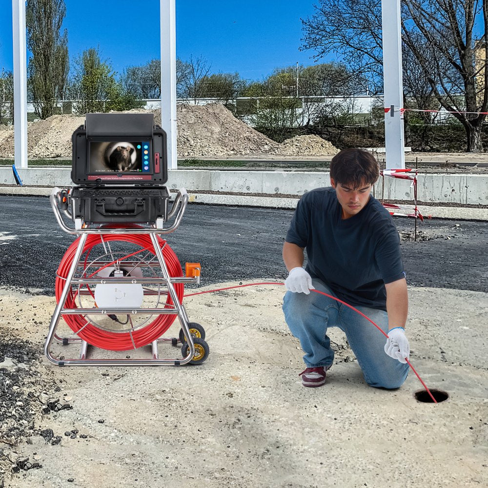 VEVOR Sewer Camera, 328 ft/100m, Self-Leveling Drain Camera with 10.1" Touchscreen, 512Hz Transmitter & Distance