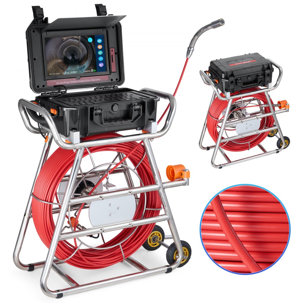 VEVOR Sewer Camera, 328 ft/100m, Self-Leveling Drain Camera with 10.1" Touchscreen, 512Hz Transmitter & Distance