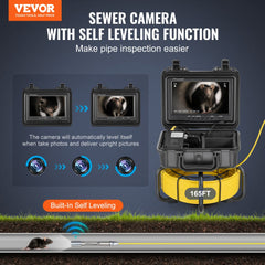 VEVOR Sewer Camera, 165 ft/50m, Self-Leveling Pipeline Inspection Camera with 9" 1080P HD Screen, 36X Zoom, IP68