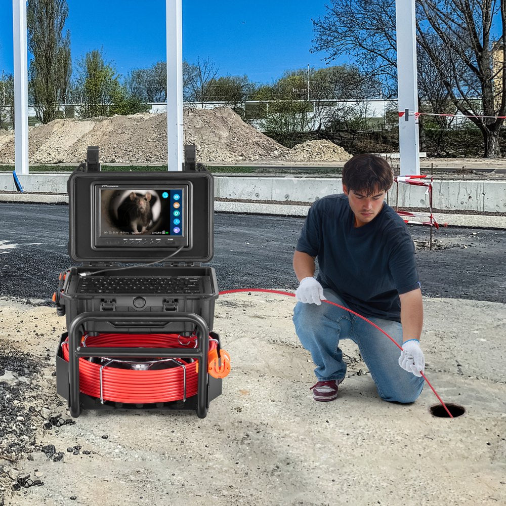 VEVOR Sewer Camera, 165 ft/50m, Self-Leveling Drain Camera with 512Hz Transmitter, Distance Counter, 9" Screen 1080P HD