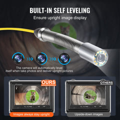 VEVOR Sewer Camera with 512Hz Locator, 98 ft/30 m, Self-Leveling Drain Inspection Camera with 9" 1080P HD Screen, 36X