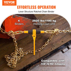 VEVOR Ratchet Chain Binders, 1/4"-5/16", 2600 lbs Safe Working Load, 4 Pack Load Binder with 2 Grab Hooks, Tie Downs