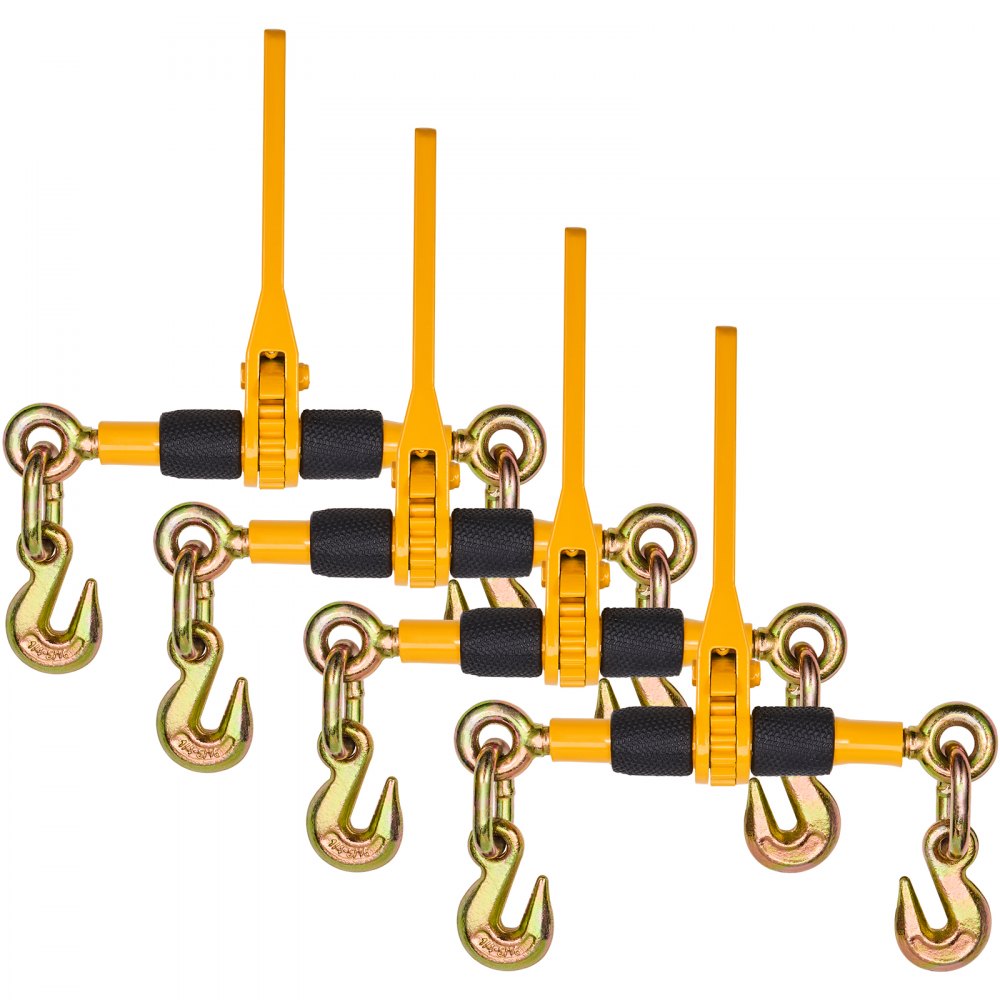 VEVOR Ratchet Chain Binders, 1/4"-5/16", 2600 lbs Safe Working Load, 4 Pack Load Binder with 2 Grab Hooks, Tie Downs