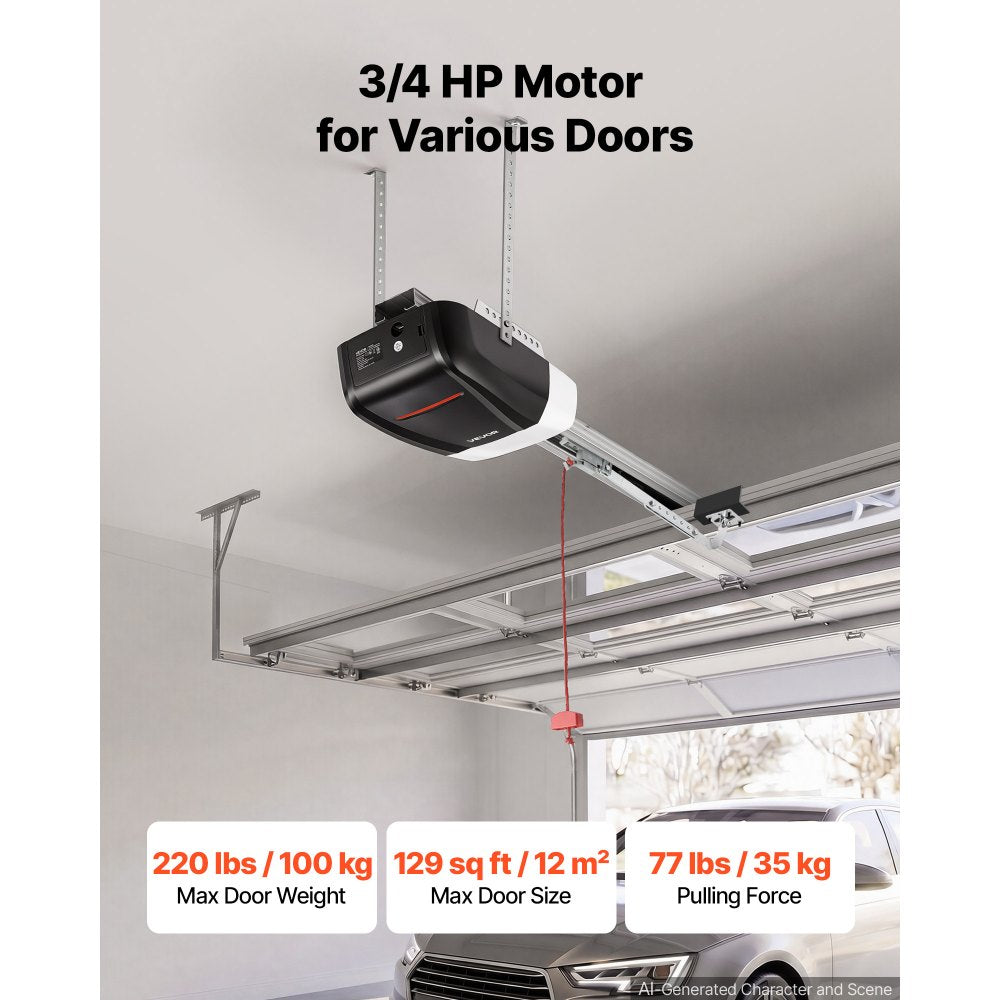 VEVOR Garage Door Opener 3/4 HP Heavy Duty Chain Drive WiFi Smart Opener, for Residential Garage, Includes Durable