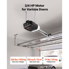 VEVOR Garage Door Opener 3/4 HP Ultra-Quiet Belt Drive WiFi Smart Opener, for Residential Garage, Includes Durable