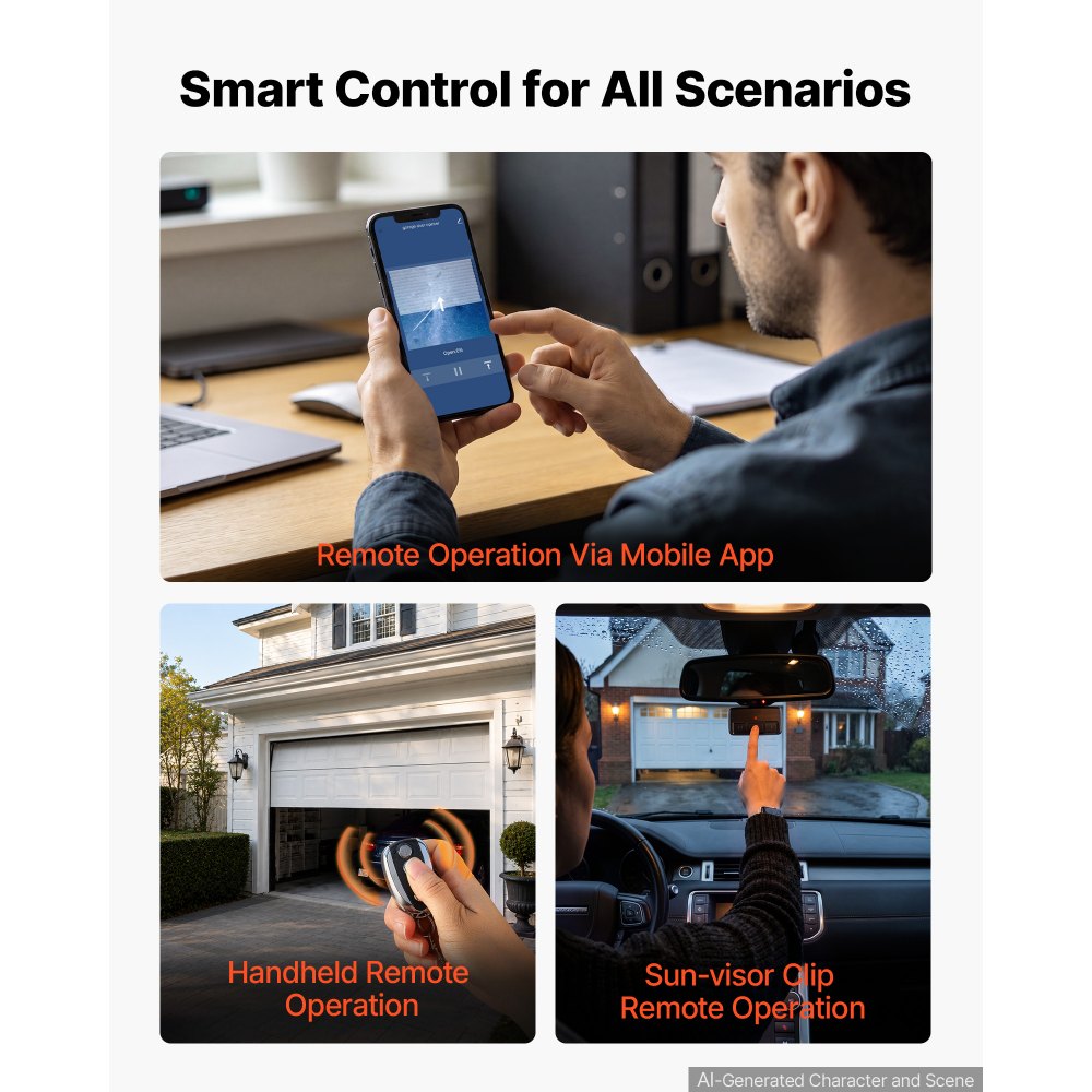 VEVOR Garage Door Opener 1/2 HP Ultra-Quiet Belt Drive WiFi Smart Opener, for Residential Garage, Includes Durable