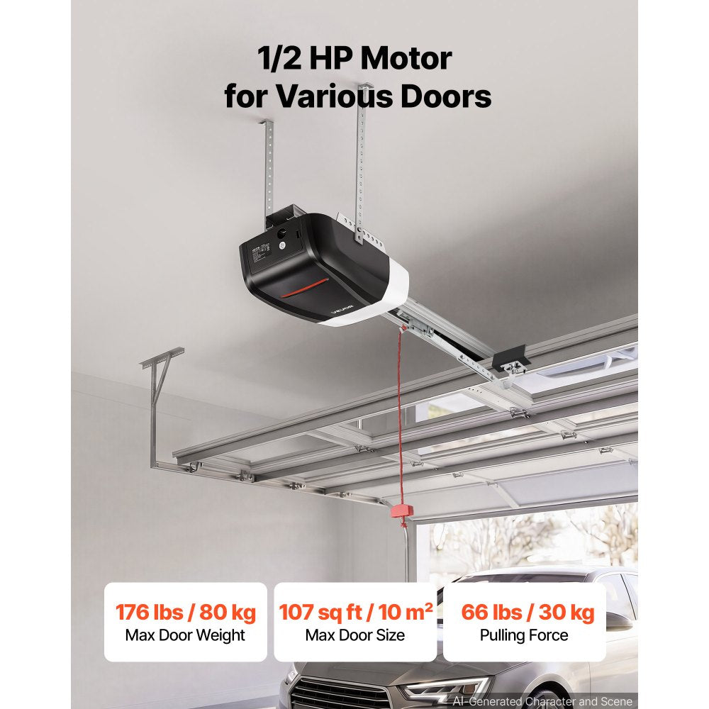 VEVOR Garage Door Opener 1/2 HP Ultra-Quiet Belt Drive WiFi Smart Opener, for Residential Garage, Includes Durable