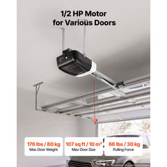 VEVOR Garage Door Opener 1/2 HP Ultra-Quiet Belt Drive WiFi Smart Opener, for Residential Garage, Includes Durable