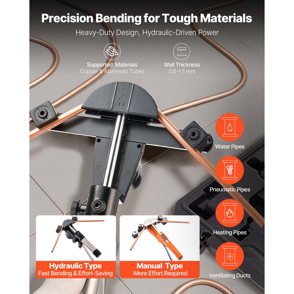 VEVOR Hydraulic Tubing Bender Kit, 1/4 to 7/8 Inch, Copper Tube Pipe Bender, Forward/Reverse HVAC Bending Tool Set