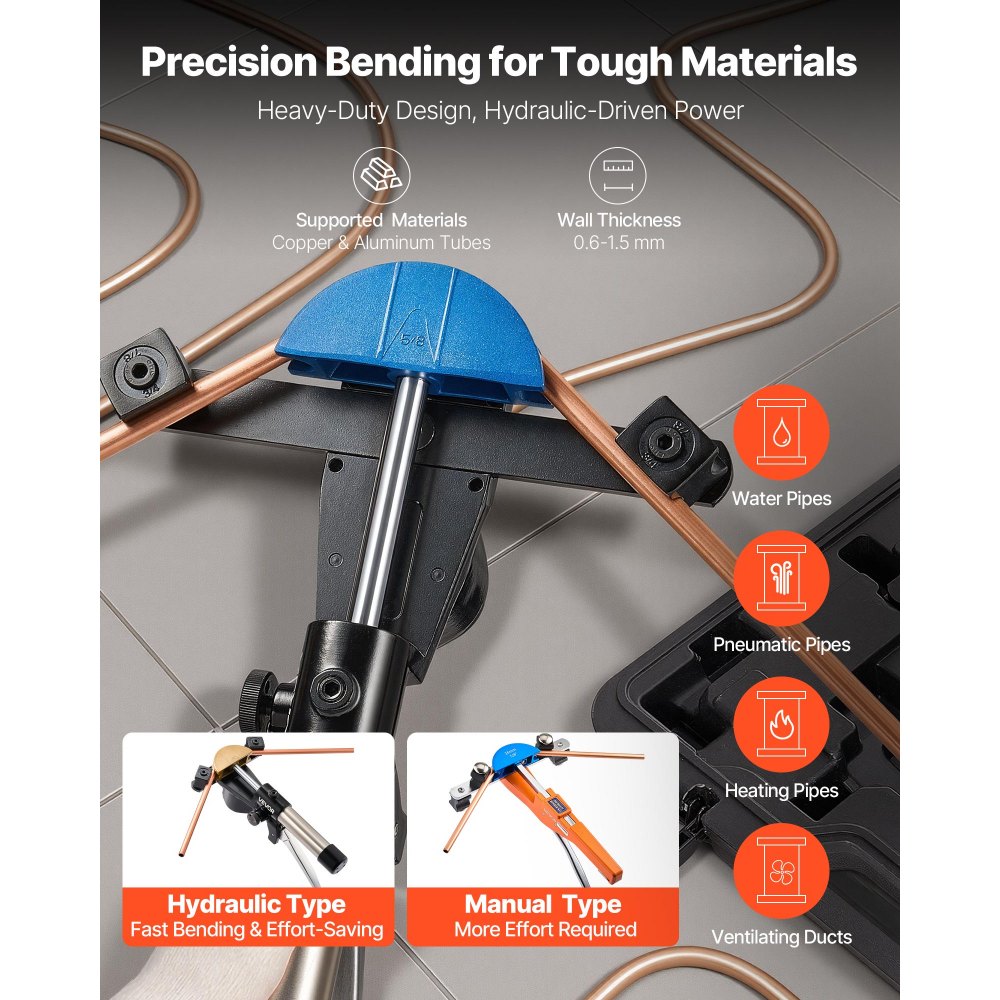 VEVOR Hydraulic Tubing Bender Kit, 1/4 to 7/8 Inch, Copper Tube Pipe Bender, HVAC Bending Tool Set, 90° Bend, with 7