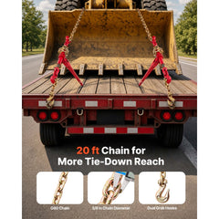 VEVOR Chain Load Binder, 5/16" Tie Down Kit with 5400LBS Working Load Capacity and Two Grab Hooks, Includes (4) Ratchet