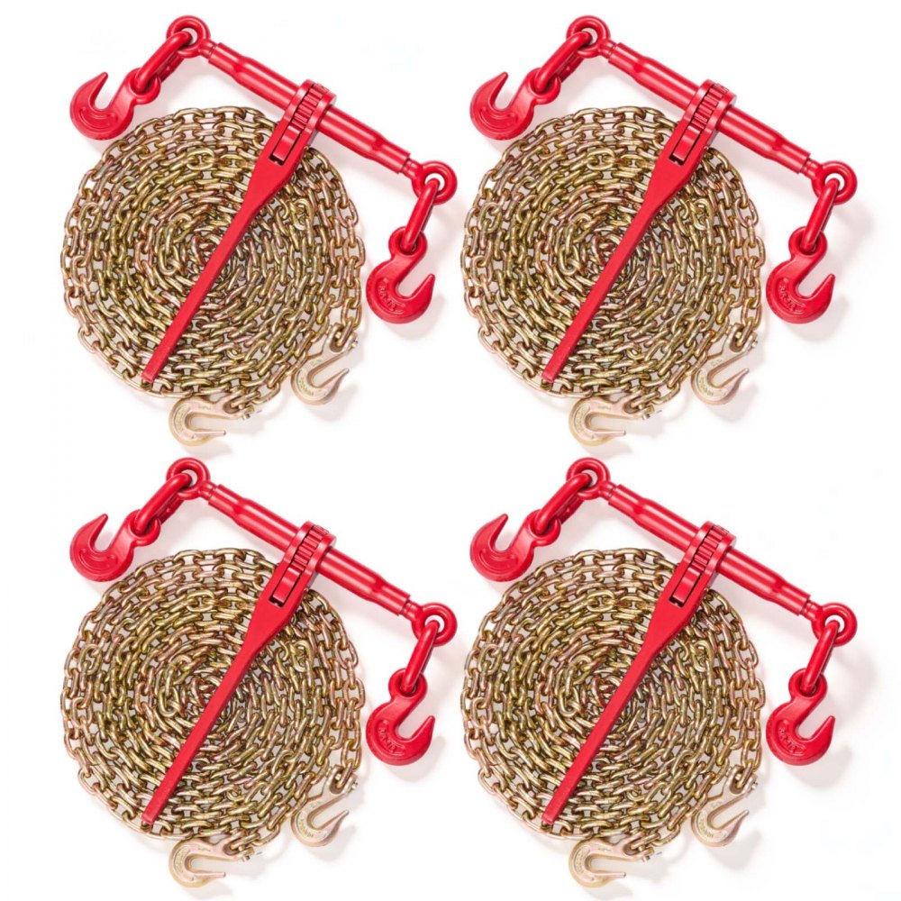 VEVOR Chain Load Binder, 5/16" Tie Down Kit with 5400LBS Working Load Capacity and Two Grab Hooks, Includes (4) Ratchet