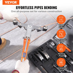 VEVOR Pipe Tube Bender, 1/4"-7/8" O.D. Ratcheting Tubing Bender, 90° Forward/Reverse Pipes Bending Tools with 7 Dies