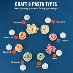 VEVOR Electric Pasta Maker, 150W Automatic Noodle Maker Machine with 8 Pasta Shapes, 4 Intelligent Modes, 500g Flour