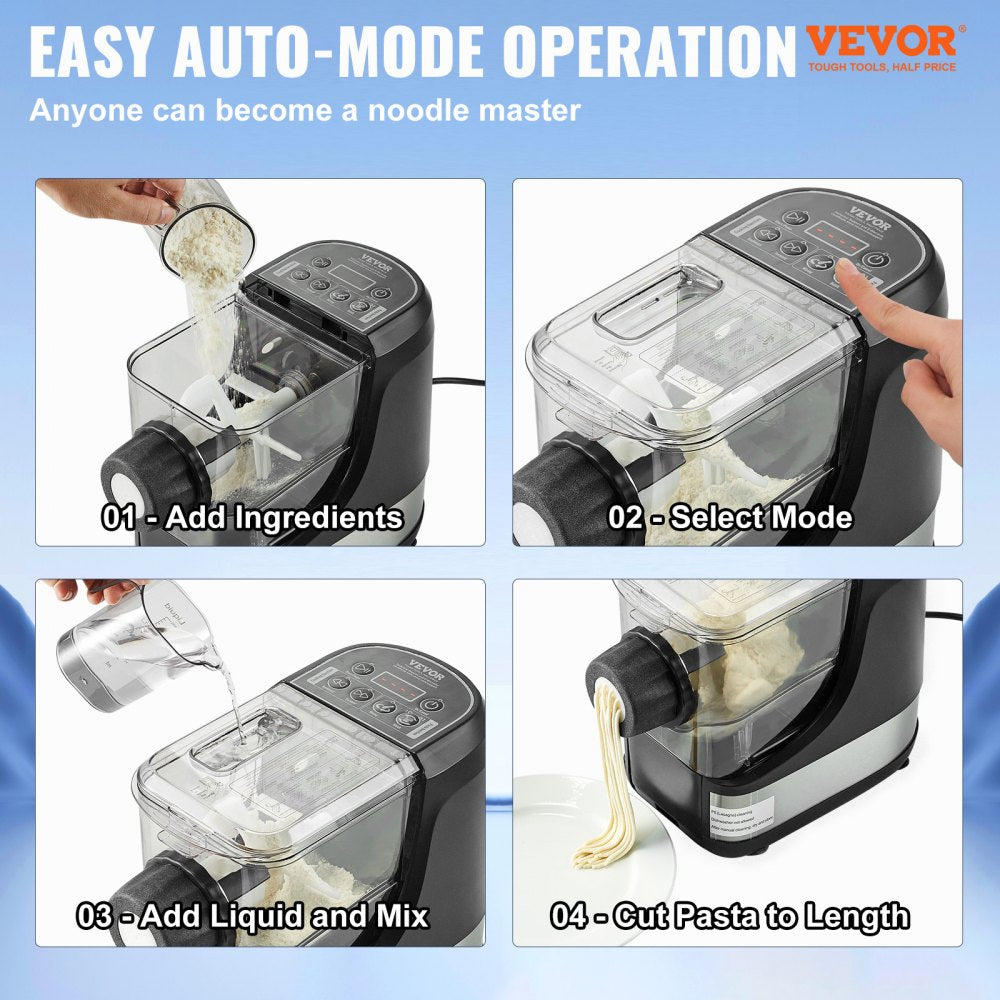 VEVOR Electric Pasta Maker, 150W Automatic Noodle Maker Machine with 8 Pasta Shapes, 4 Intelligent Modes, 500g Flour