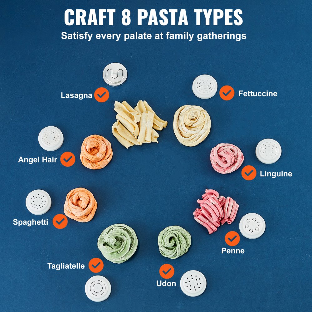 VEVOR Electric Pasta Maker, 150W Automatic Noodle Maker Machine with 8 Pasta Shapes, 4 Intelligent Modes, 500g Flour
