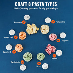 VEVOR Electric Pasta Maker, 150W Automatic Noodle Maker Machine with 8 Pasta Shapes, 4 Intelligent Modes, 500g Flour