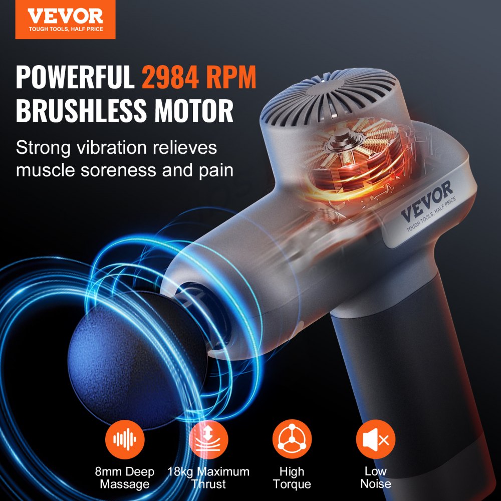VEVOR Mini Massage Gun, Percussion Muscle Massage Gun for Athletes - with 5 Speed Levels & 6 Massage Heads, 7.4V