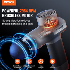 VEVOR Mini Massage Gun, Percussion Muscle Massage Gun for Athletes - with 5 Speed Levels & 6 Massage Heads, 7.4V