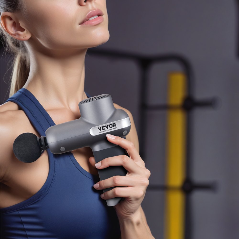 VEVOR Mini Massage Gun, Percussion Muscle Massage Gun for Athletes - with 5 Speed Levels & 6 Massage Heads, 7.4V