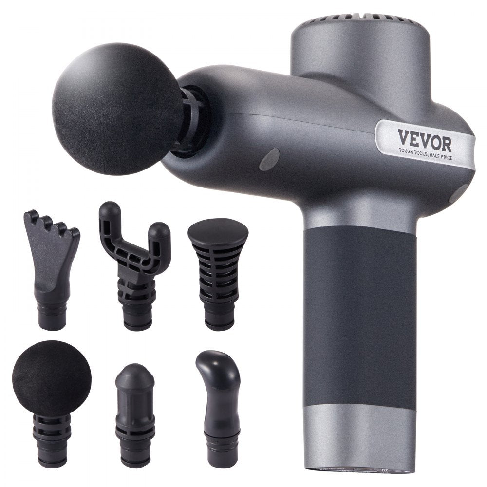 VEVOR Mini Massage Gun, Percussion Muscle Massage Gun for Athletes - with 5 Speed Levels & 6 Massage Heads, 7.4V