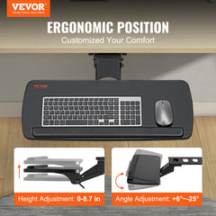 VEVOR Keyboard Tray under Desk Adjustable Height, Height and Angle Adjustable under Desk Keyboard Tray Slide out, Large