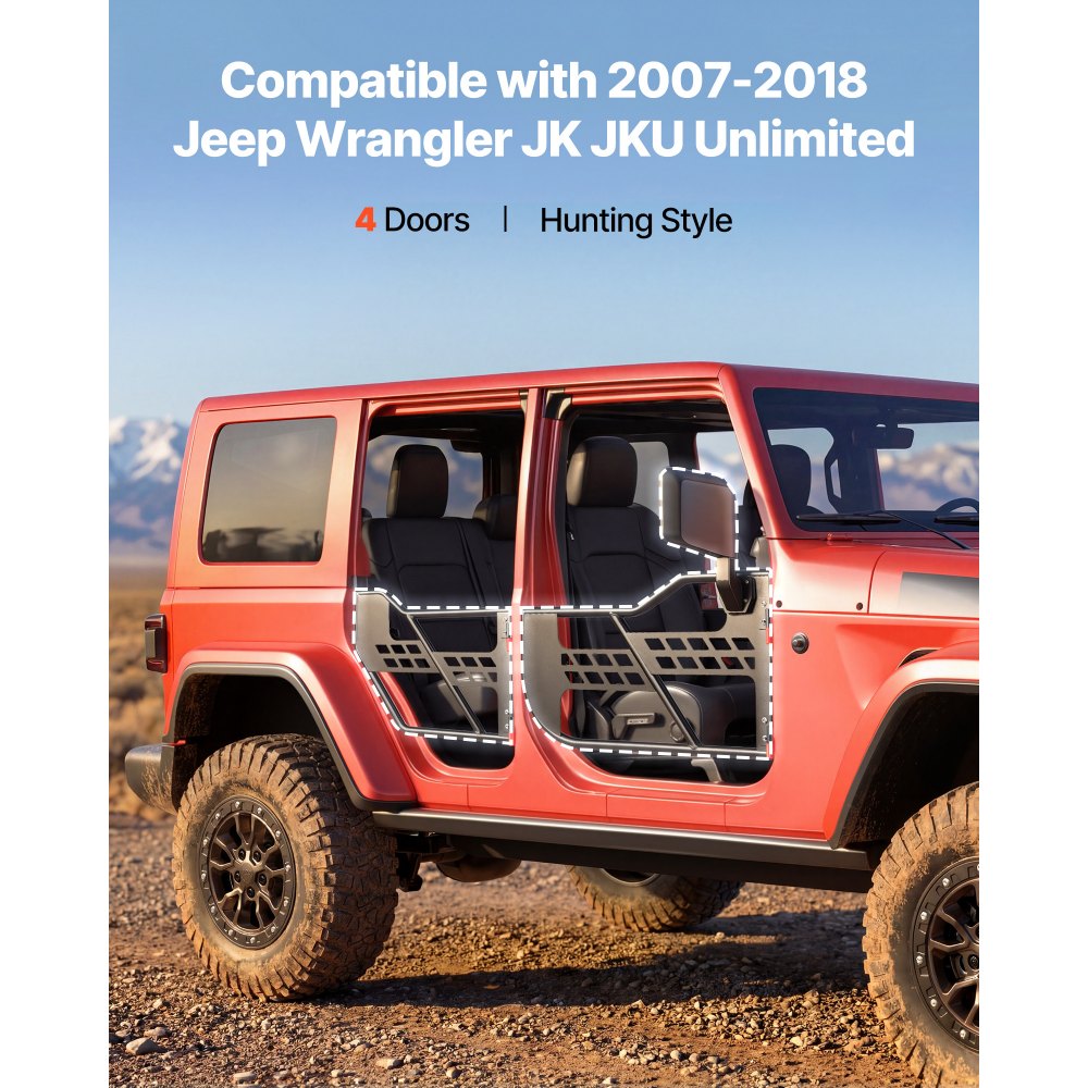 VEVOR Jeep Tube Doors, 4-Door, Compatible with 2007-2018 Jeep Wrangler JK JKU Unlimited, Steel Off Road Front & Rear