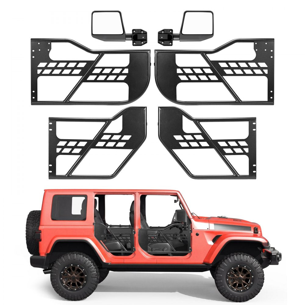 VEVOR Jeep Tube Doors, 4-Door, Compatible with 2007-2018 Jeep Wrangler JK JKU Unlimited, Steel Off Road Front & Rear