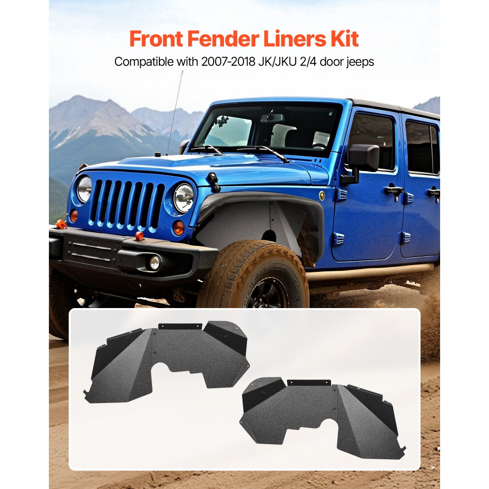 VEVOR Inner Fender Liner, Front Fender Liner Compatible with 2007-2018 Jeeps JK/JKU 2/4 Doors, Steel Mud Guards Bolt-on
