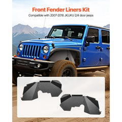VEVOR Inner Fender Liner, Front Fender Liner Compatible with 2007-2018 Jeeps JK/JKU 2/4 Doors, Steel Mud Guards Bolt-on