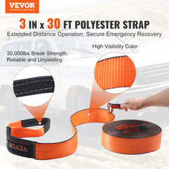 VEVOR Off-Road Recovery Kit, 3" x 30', Heavy Duty Winch Recovery Kit with 30000 lbs Tow Straps, 44092 lbs D-Ring