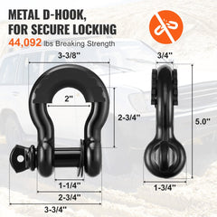 VEVOR Off-Road Recovery Kit, 3" x 30', Heavy Duty Winch Recovery Kit with 30000 lbs Tow Straps, 44092 lbs D-Ring