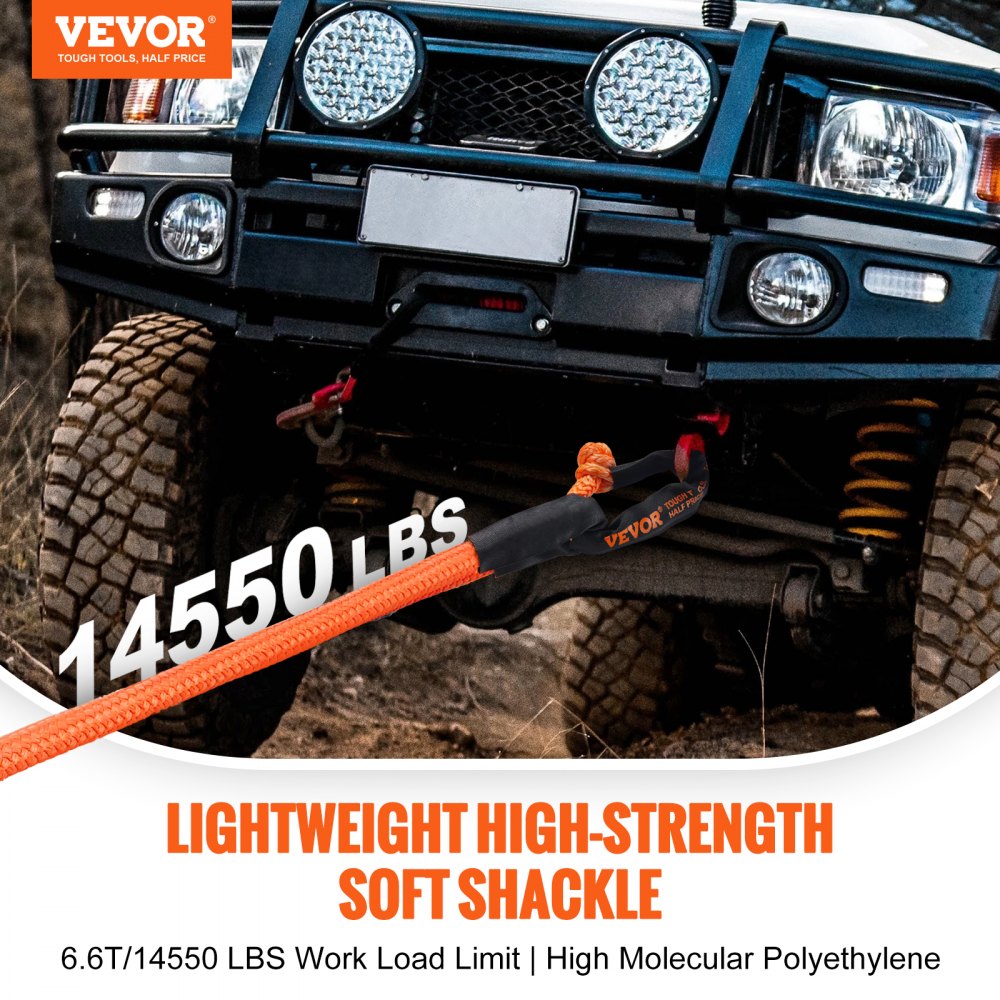 VEVOR Synthetic Soft Shackle, 1/2" x 22" (2 Pack) 44092 lbs (20 Ton) Breaking Strength Recovery Tow Shackles with Extra