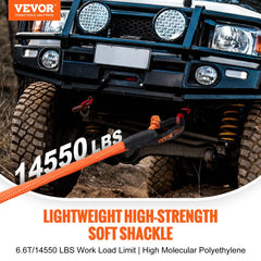 VEVOR Synthetic Soft Shackle, 1/2" x 22" (2 Pack) 44092 lbs (20 Ton) Breaking Strength Recovery Tow Shackles with Extra