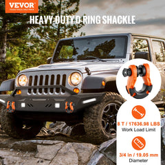 VEVOR 3/4" D-Ring Shackle, 2 Pack Alloy Steel Shackles 66139 lbs (30 Ton) Break Strength with 7/8" Screw Pin, Isolators