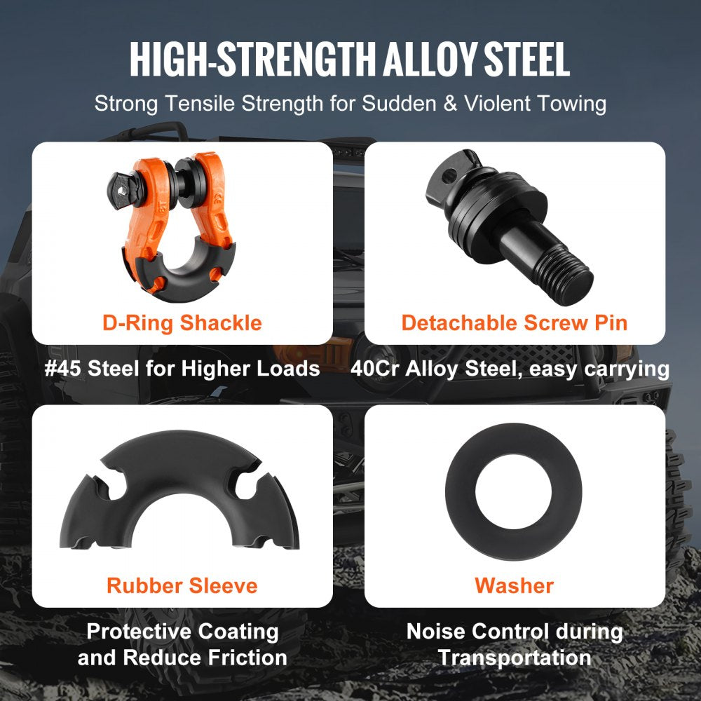 VEVOR 3/4" D-Ring Shackle, 2 Pack Alloy Steel Shackles 66139 lbs (30 Ton) Break Strength with 7/8" Screw Pin, Isolators