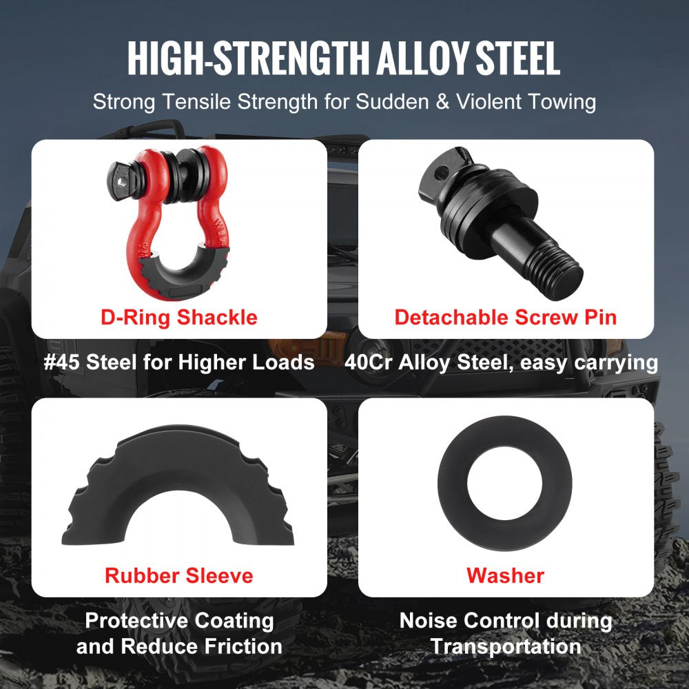 VEVOR 3/4" D-Ring Shackle, 2 Pack Alloy Steel Shackles 62832 lbs (28.5 Ton) Break Strength with 7/8" Screw Pin