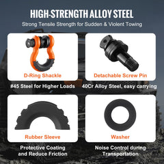 VEVOR 3/4" D-Ring Shackle, 2 Pack Alloy Steel Shackles 62832 lbs (28.5 Ton) Break Strength with 7/8" Screw Pin