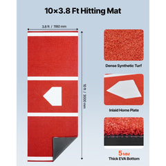 VEVOR Baseball Hitting Mat, 10x3.8 ft Batting Cage Mat, Batters Box Turf Mats, Softball Batting Practice Equipment with