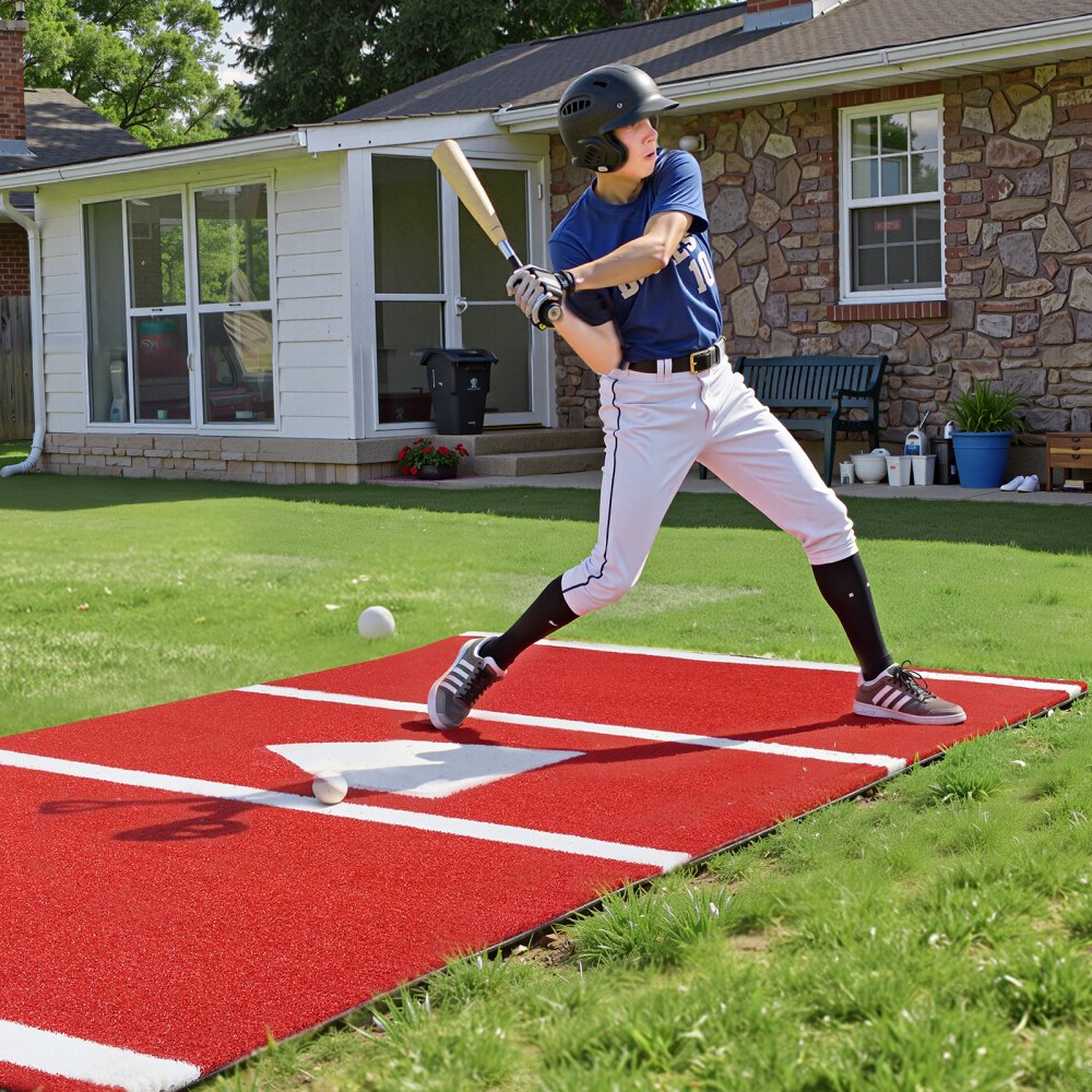 VEVOR Baseball Hitting Mat, 12x6 ft Batting Cage Mat, Batters Box Turf Mats, Softball Batting Practice Equipment with
