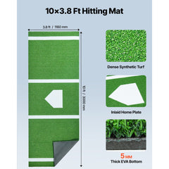 VEVOR 10x3.8 ft Baseball Softball Hitting Batting Mat, Indoor/Outdoor Anti-Slip Anti-Fade Softball Mat, Lined & Foam
