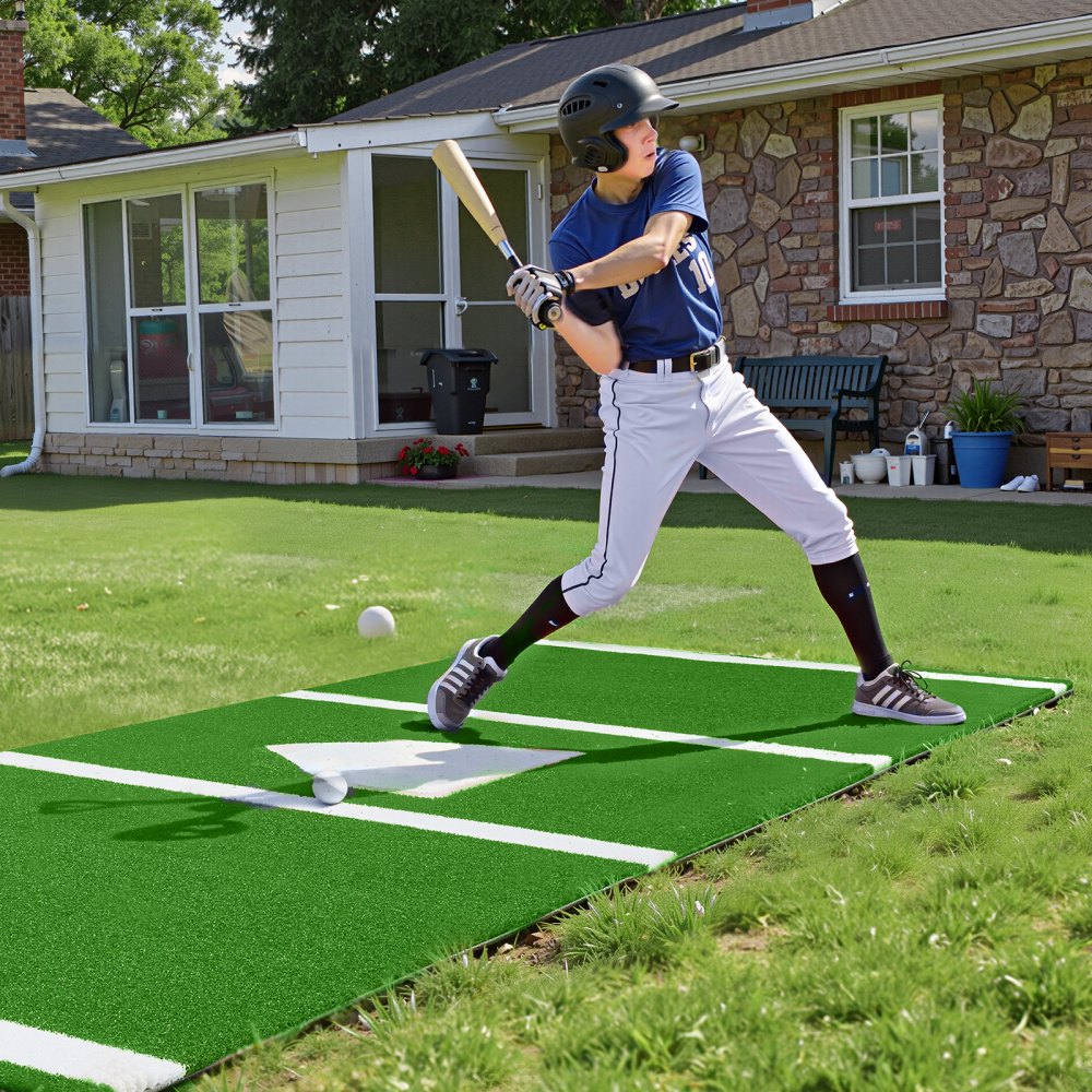 VEVOR 10x3.8 ft Baseball Softball Hitting Batting Mat, Indoor/Outdoor Anti-Slip Anti-Fade Softball Mat, Lined & Foam