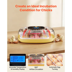 VEVOR 24 Egg Incubator, Automatic Egg Turner with LED Candler, Temperature Control & Humidity Display, 360° View