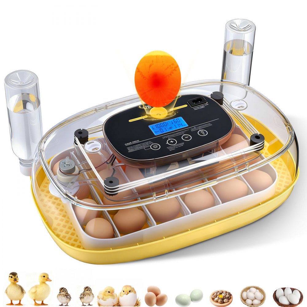 VEVOR 24 Egg Incubator, Automatic Egg Turner with LED Candler, Temperature Control & Humidity Display, 360° View